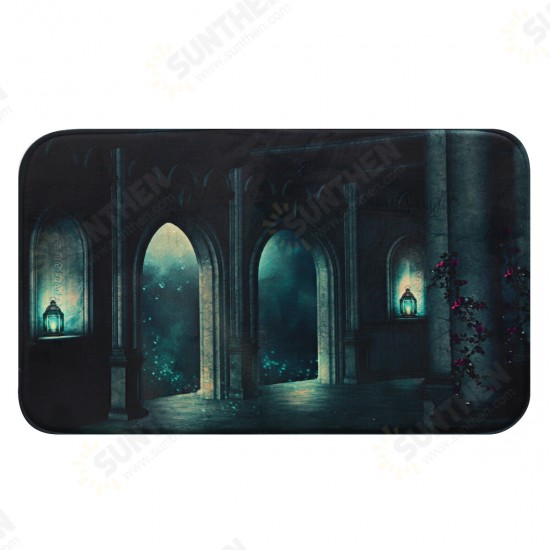 Dark Castle Printed Waterproof Shower Curtain Anti-slip Toilet Mat Carpet Set