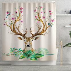 Elk Flower Printing Shower Curtain Floor Mat Four-Piece Combination Bathroom Mat Set Elk Flower Printing Shower Curtain Floor Mat Four-Piece Combination Bathroom Mat Set