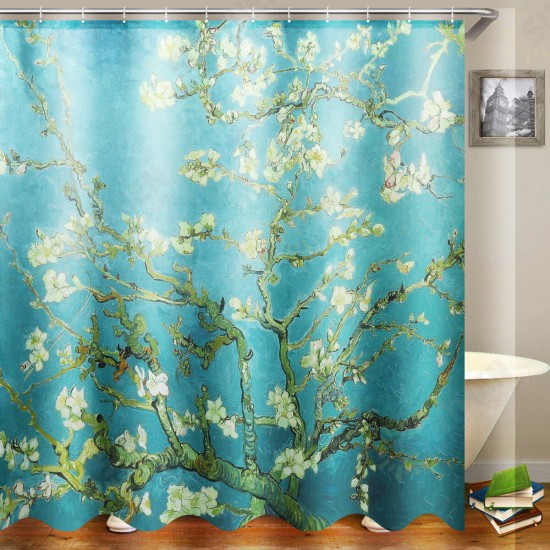 Flower Waterproof Shower Curtain Waterproof Polyester Fabric Bathroom Curtains for 12 Hooks