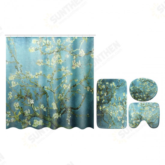 Flower Waterproof Shower Curtain Waterproof Polyester Fabric Bathroom Curtains for 12 Hooks