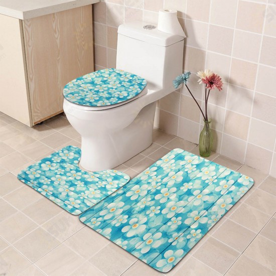 Freehand Small Flower Shower Curtain Set Wear-resistant Toilet Seat Cushion Toilet Lid Cover Bath Mat Set