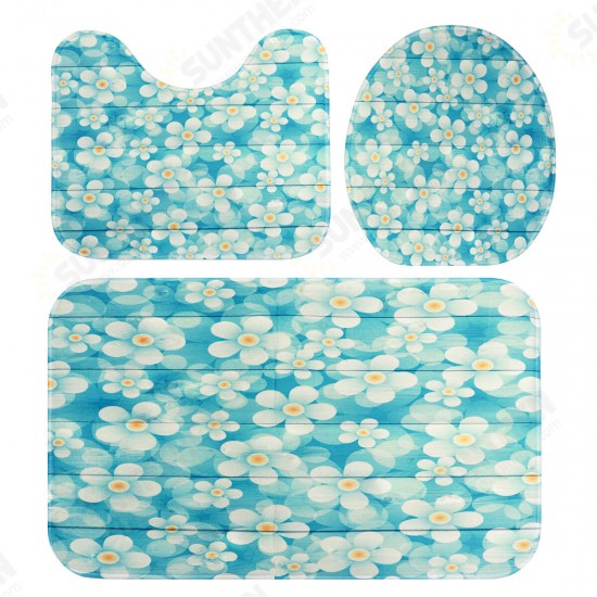 Freehand Small Flower Shower Curtain Set Wear-resistant Toilet Seat Cushion Toilet Lid Cover Bath Mat Set