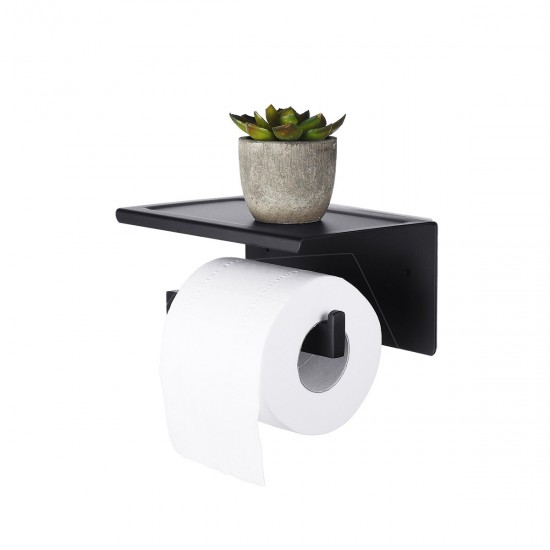 Toilet Paper Holder with Shelf Wall-Mounted Toilet Paper Holder Set No-Drill Adhesive