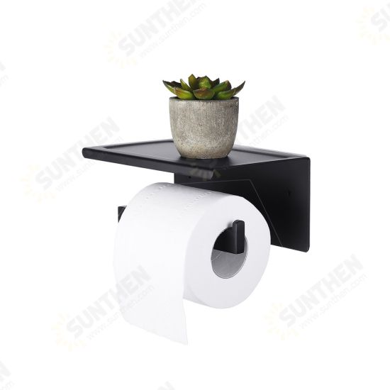 Toilet Paper Holder with Shelf Wall-Mounted Toilet Paper Holder Set No-Drill Adhesive