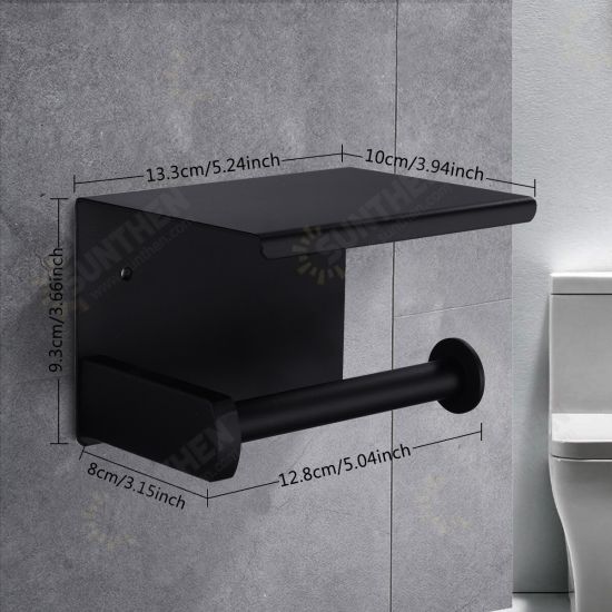 Toilet Paper Holder with Shelf Wall-Mounted Toilet Paper Holder Set No-Drill Adhesive