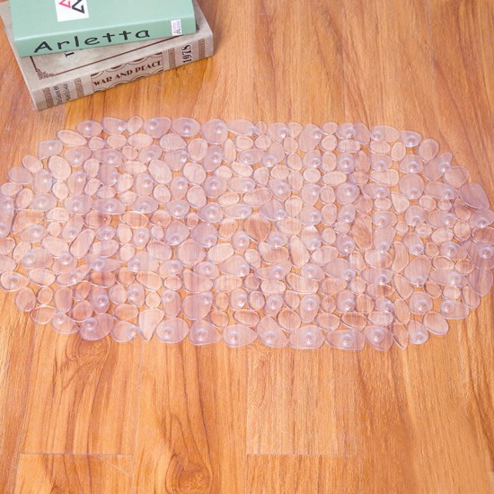 BX-129 68x38cm PVC Pebbles Transparent Non-slip Bathroom Mat Kitchen Bath Suction Cups Non-to