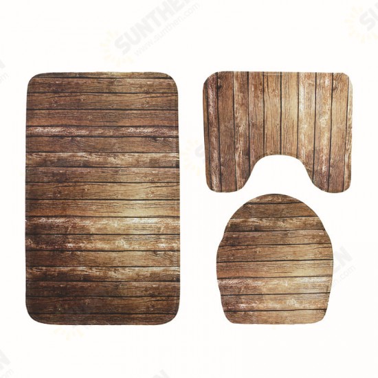 BX 3 Pcs Creative Wood Pattern Non Slip Carpet Bathroom Bath Mat Toilet Cover Lid Toilet Mat