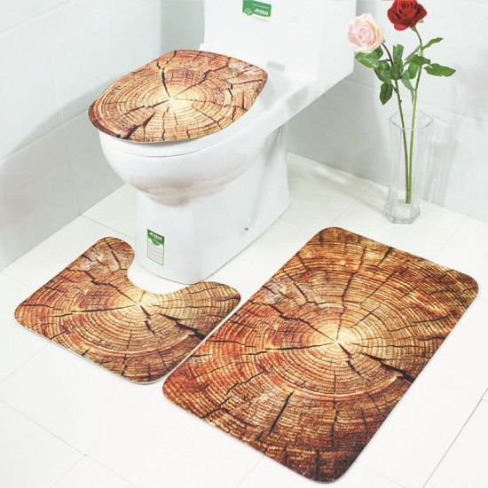 BX 3 Pcs Creative Wood Pattern Non Slip Carpet Bathroom Bath Mat Toilet Cover Lid Toilet Mat