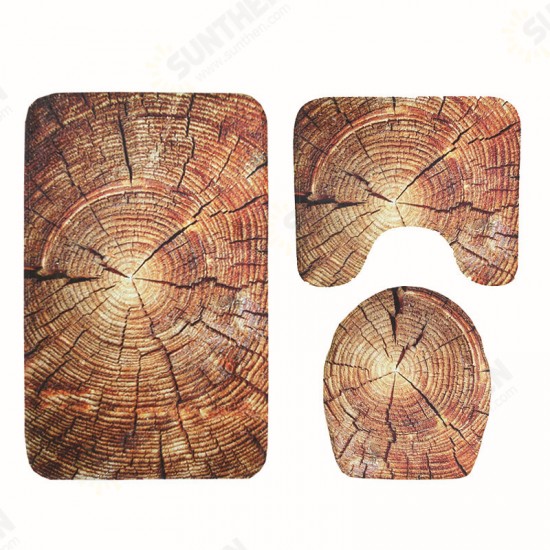 BX 3 Pcs Creative Wood Pattern Non Slip Carpet Bathroom Bath Mat Toilet Cover Lid Toilet Mat