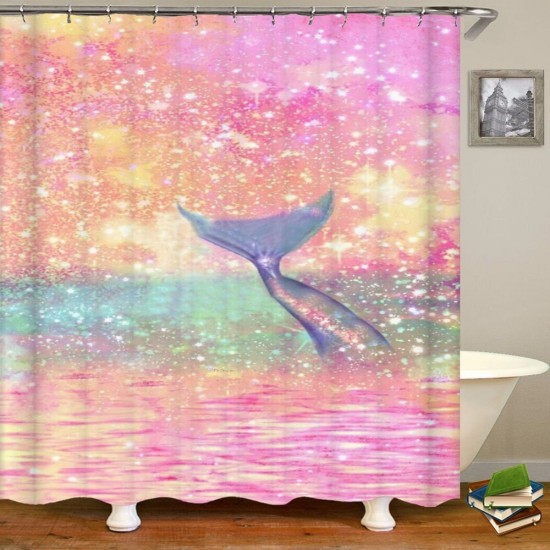 Mermaid Tail Print Bathroom Shower Curtain Toilet Lid Cover Bath Mat Set