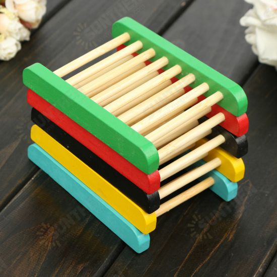 Portable Shower Soap Wood Dish Tray Container Bathroom Soaps Storage Box Stand Rack Hollow Wooden Soap Holder