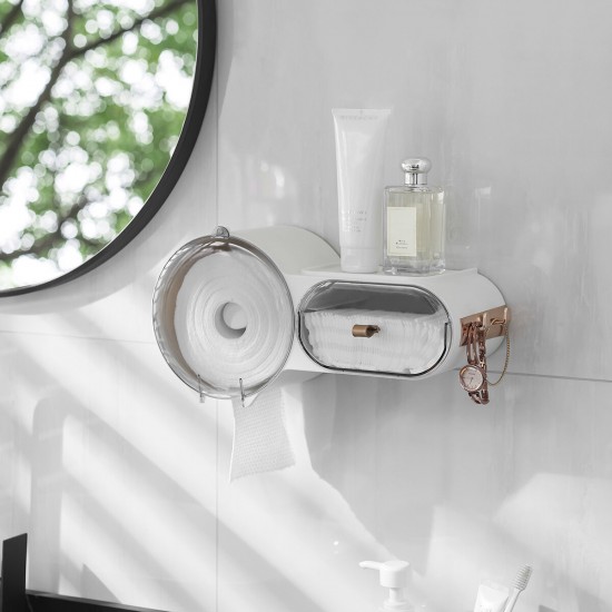 Self-Adhesive Toilet Paper Holder Multifunction Bathroom Stand, Waterproof Wall Mount Toilet Paper Holder Phone Holder Storage Box