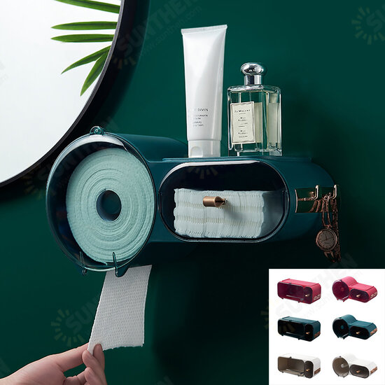 Self-Adhesive Toilet Paper Holder Multifunction Bathroom Stand, Waterproof Wall Mount Toilet Paper Holder Phone Holder Storage Box