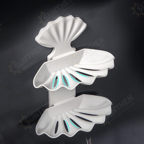 Shell Shaped Soap Box Dish Double Layer Drain Essential Oil Soap Boxes Punch-free Bathroom Shelf Toilet Storage Racks Organizer