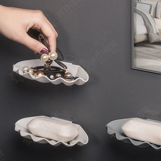 Shell Shaped Soap Box Dish Double Layer Drain Essential Oil Soap Boxes Punch-free Bathroom Shelf Toilet Storage Racks Organizer