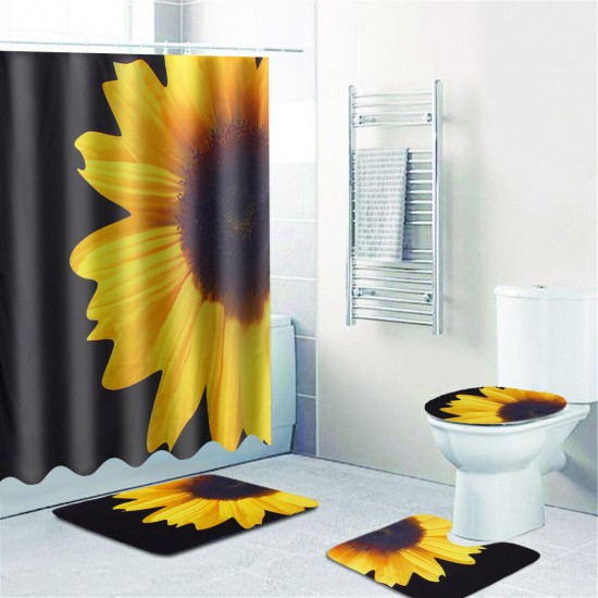 Shower Curtain Bathroom Mats Rugs Set Non-Slip Quickly Dry Soft Bath