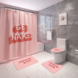 Shower Curtain Set Bathroom Non-Slip Toilet Mat Cover Rug Pink Shower Curtain Set Bathroom Non-Slip Toilet Mat Cover Rug Pink