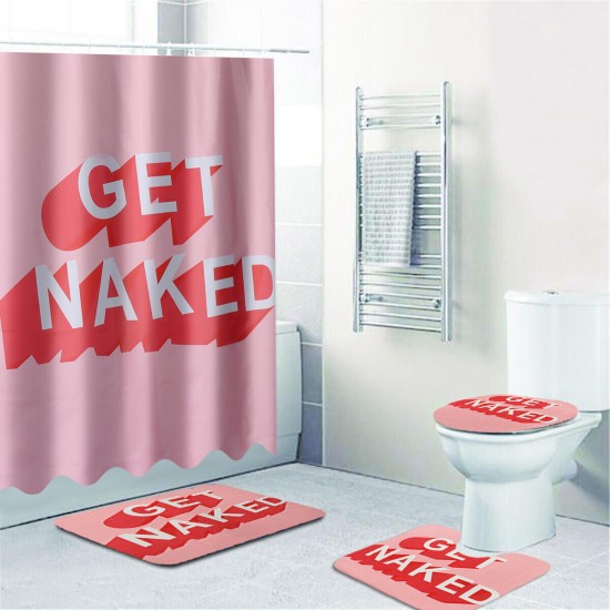 Shower Curtain Set Bathroom Non-Slip Toilet Mat Cover Rug Pink