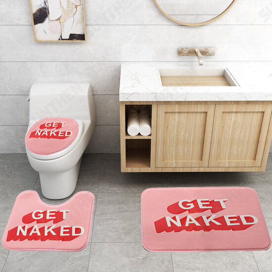 Shower Curtain Set Bathroom Non-Slip Toilet Mat Cover Rug Pink