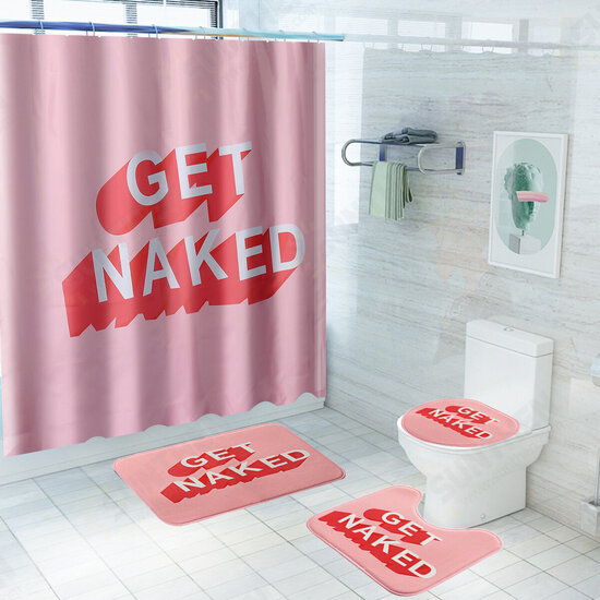 Shower Curtain Set Bathroom Non-Slip Toilet Mat Cover Rug Pink