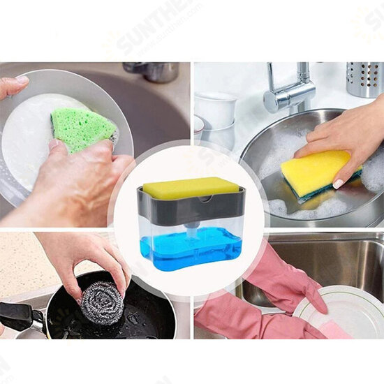 Soap Pump Dispenser with Sponge Holder Manual Press Soap Organizer Cleaning Liquid Dispenser Container Kitchen Cleaner Tool