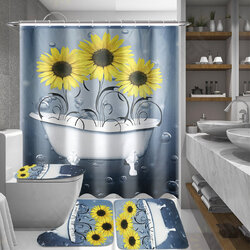 Sunflower Shower Curtain Non-Slip with Hooks Waterproof Fabric Bathroom Set Sunflower Shower Curtain Non-Slip with Hooks Waterproof Fabric Bathroom Set