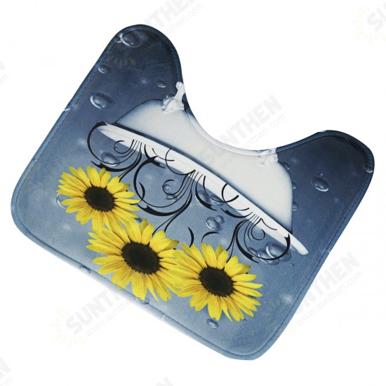 Sunflower Shower Curtain Non-Slip with Hooks Waterproof Fabric Bathroom Set