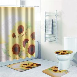 Sunflower Waterproof Shower Curtain Toilet Lid Cover Bathroom Non-slip Mat Set Sunflower Waterproof Shower Curtain Toilet Lid Cover Bathroom Non-slip Mat Set