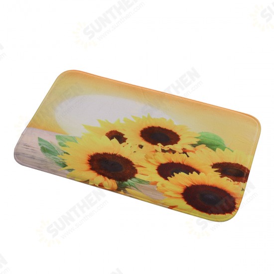 Sunflower Waterproof Shower Curtain Toilet Lid Cover Bathroom Non-slip Mat Set