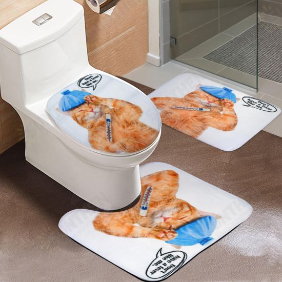 Toilet Seat Covers Bathroom Non-Slip Thermometer Fat Cat Pedestal Rugs Lid Toilet Covers Bath Mats