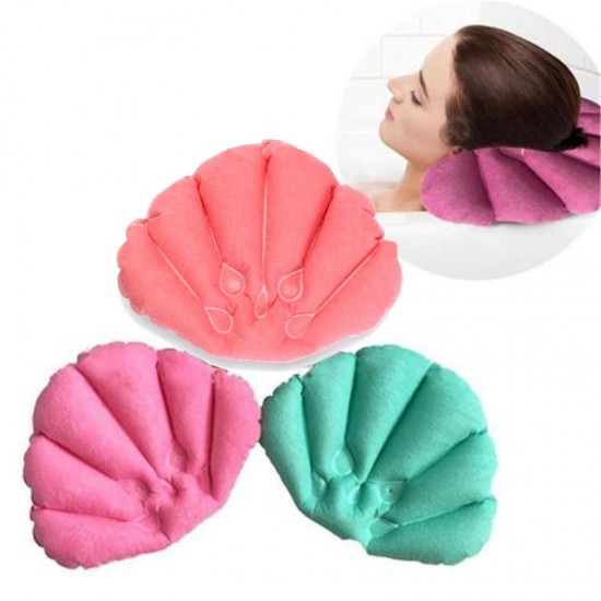 BX Home Spa Inflatable Pillow Cups Shell Shaped Neck Bathtub Cushion Random Color Acc