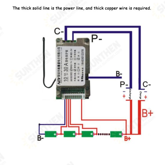 36V 40A 10 Series Balance Lithium Battery Protection Board 18650 Polymer Protection Split Port