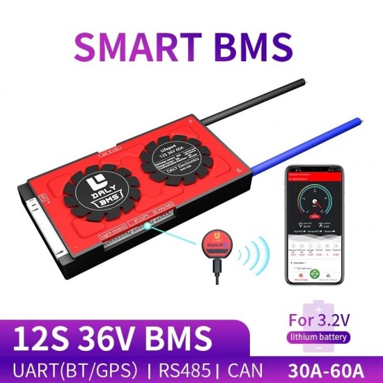 BMS 12S 36V 30A 40A 60A 3.2V 18650 Smart BMS Bluetooth 485 to USB Device NTC UART Software Togther Lion LiFepo4 Battery