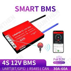 BMS 4S 12V 30A 40A 50A 60A Smart Battery Protection Board 3.2V 18650 BMS LiFePO4 BMS with Bluetooth UART RS485 CAN NTC Function BMS 4S 12V 30A 40A 50A 60A Smart Battery Protection Board 3.2V 18650 BMS LiFePO4 BMS with Bluetooth UART RS485 CAN NTC Function