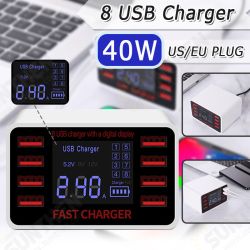 8 USB Charger 40W Multifunction Multi-USB Charging Station Hub Base Wall-mounted Smart Digital Dis 8 USB Charger 40W Multifunction Multi-USB Charging Station Hub Base Wall-mounted Smart Digital Dis