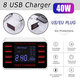 8 USB Charger 40W Multifunction Multi-USB Charging Station Hub Base Wall-mounted Smart Digital Dis