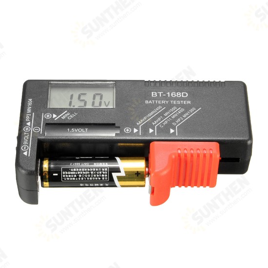 BT-168D Universal AA/AAA/C/D/9V/1.5V LCD Display Battery Tester Button Cell Volt Checker