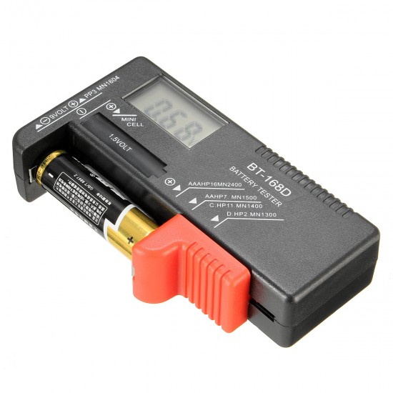 BT-168D Universal AA/AAA/C/D/9V/1.5V LCD Display Battery Tester Button Cell Volt Checker