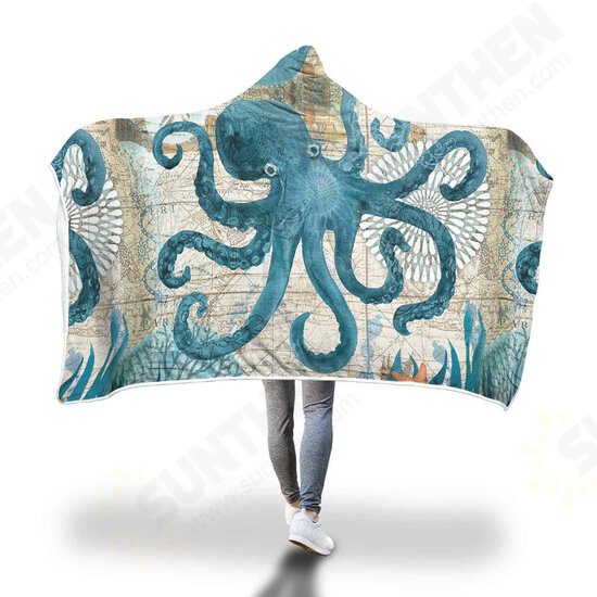 150x200cm Kid Adult Hooded Blankets Soft Ocean World Wearable Throw Blankets Cloak