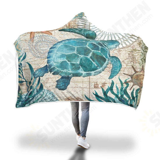 150x200cm Kid Adult Hooded Blankets Soft Ocean World Wearable Throw Blankets Cloak