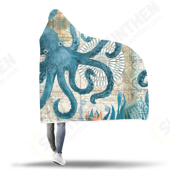 150x200cm Kid Adult Hooded Blankets Soft Ocean World Wearable Throw Blankets Cloak