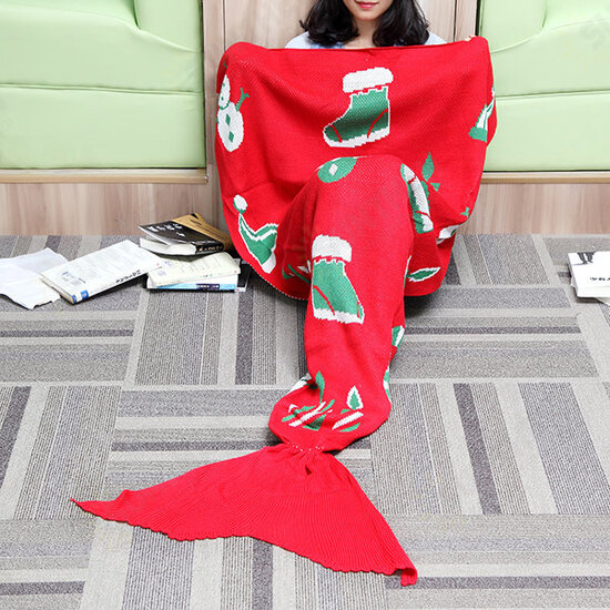 175x90cm Christmas Knitted Mermaid Tail Blanket Handmade Crochet Throw Super Soft Sofa Bed Mat