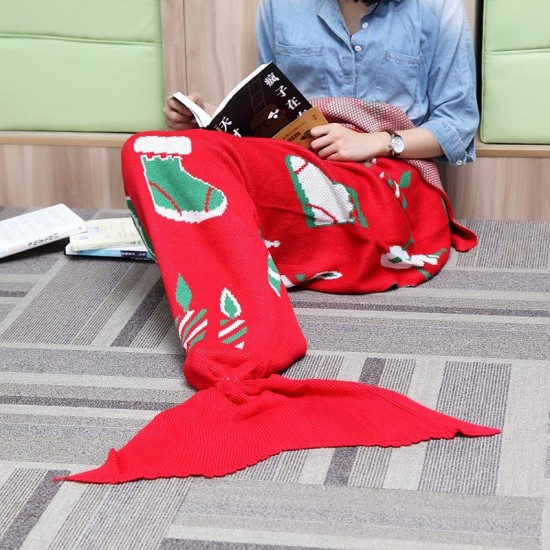 175x90cm Christmas Knitted Mermaid Tail Blanket Handmade Crochet Throw Super Soft Sofa Bed Mat