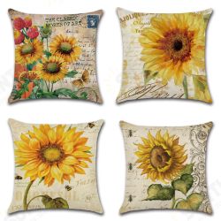 18 X 18 Inches Sunflower Throw Pillow Case Green Cushion Cover Cotton Linen Decorative Pillows Covers 18 X 18 Inches Sunflower Throw Pillow Case Green Cushion Cover Cotton Linen Decorative Pillows Covers