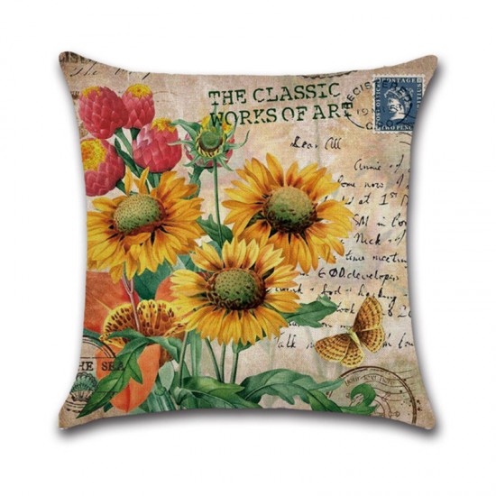 18 X 18 Inches Sunflower Throw Pillow Case Green Cushion Cover Cotton Linen Decorative Pillows Covers