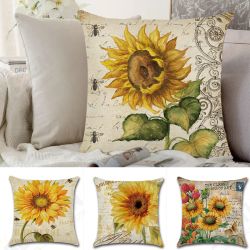 18 X 18 Inches Sunflower Throw Pillow Case Green Cushion Cover Cotton Linen Decorative Pillows Covers 18 X 18 Inches Sunflower Throw Pillow Case Green Cushion Cover Cotton Linen Decorative Pillows Covers