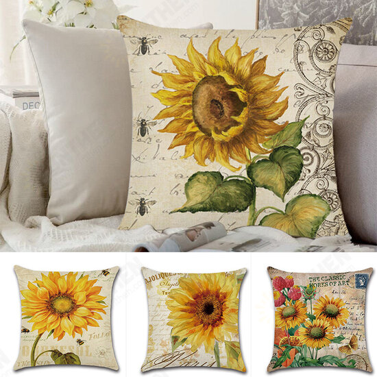 18 X 18 Inches Sunflower Throw Pillow Case Green Cushion Cover Cotton Linen Decorative Pillows Covers