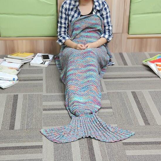 180X90CM 2 Color Yarn Knitting Mermaid Tail Blanket Air Conditioning Blanket Bed Mat Sleep Bag