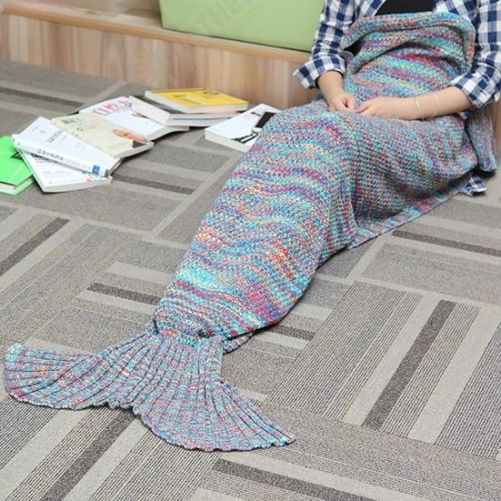 180X90CM 2 Color Yarn Knitting Mermaid Tail Blanket Air Conditioning Blanket Bed Mat Sleep Bag