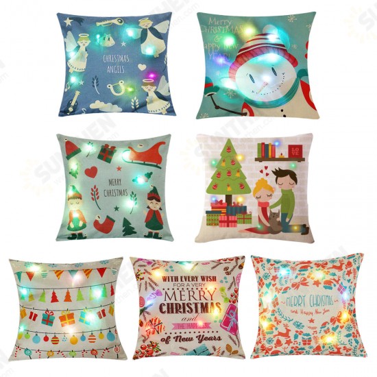 18inchx18inchChristmas LED Lights Linen Pillow Case Cushion Cover Sofa Case Home Decor